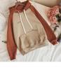 2026 New Autumn/Winter Women's Korean Style Trendy Long Sleeve Loose Plus Velvet Color Block Hoodie