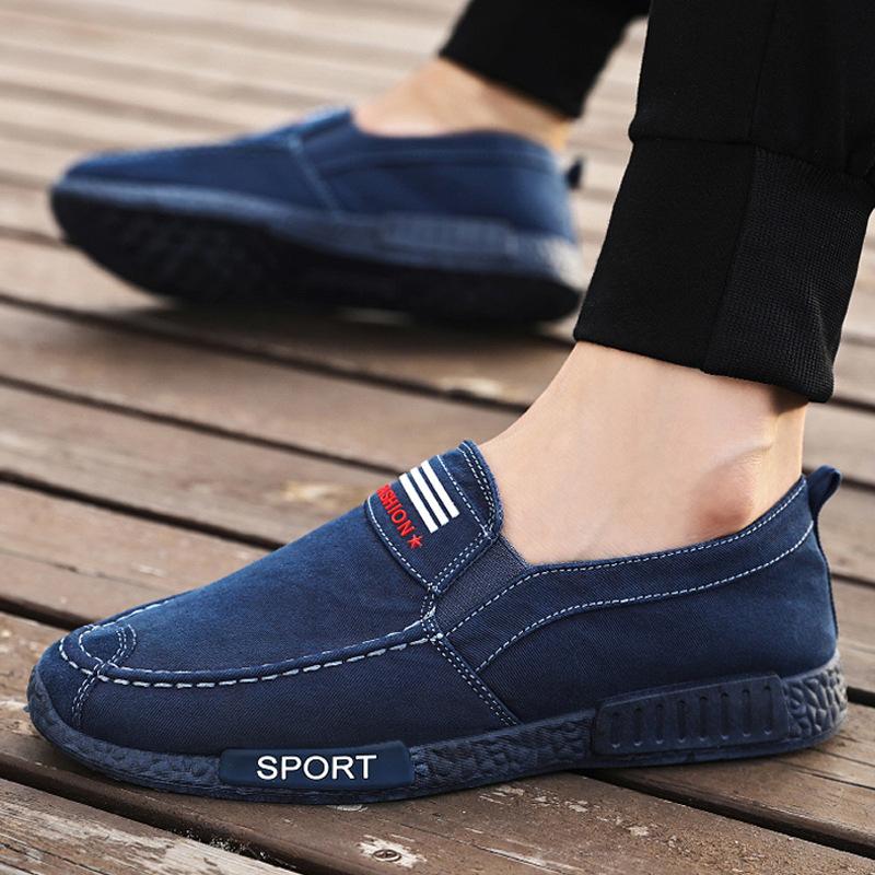 Весенняя, осенняя и летняя парусиновая обувь Мужская обувь Старая пекинская тканевая обувь Мужская одинарная обувь Мужская ленивая обувь с плоской подошвой Туфли для доски Повседневная обувь