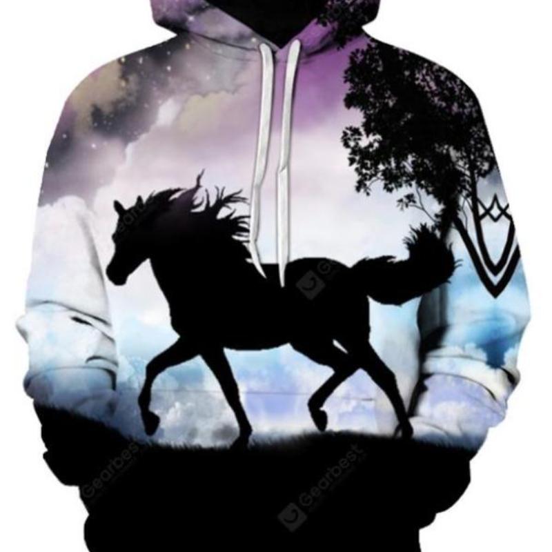 Fashion Hoodies Teen Girls 3D Printed Horse Hooded Sweatshirt Children Hoodie Loose Pullover Autumn Kids Clothes Streetwear