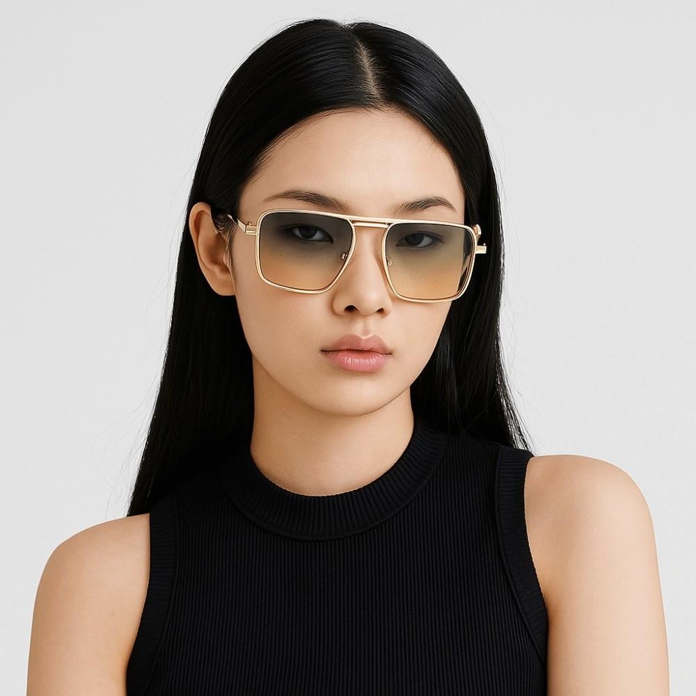 Punk Double Beam Sun Glasses Big Frame Men Eyewear Personalized Square Sunglasses Unisex
