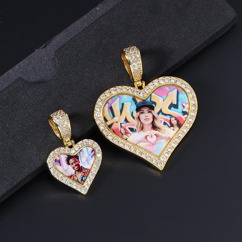 Personalized Customized Heart Photo Pendant For Women Tow Size Ice Out Gold Color Hip Hop Rock Fashion Jewelry Dropshipping