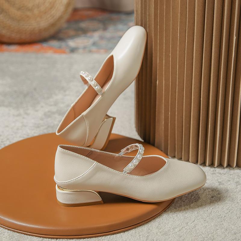 Туфли Мэри Джейн Женские 2025 Лето Одинарные туфли Французские Нежные На плоской подошве Средний высокий каблук Тонкие Маленькие Кожаные туфли Нежный Ветер