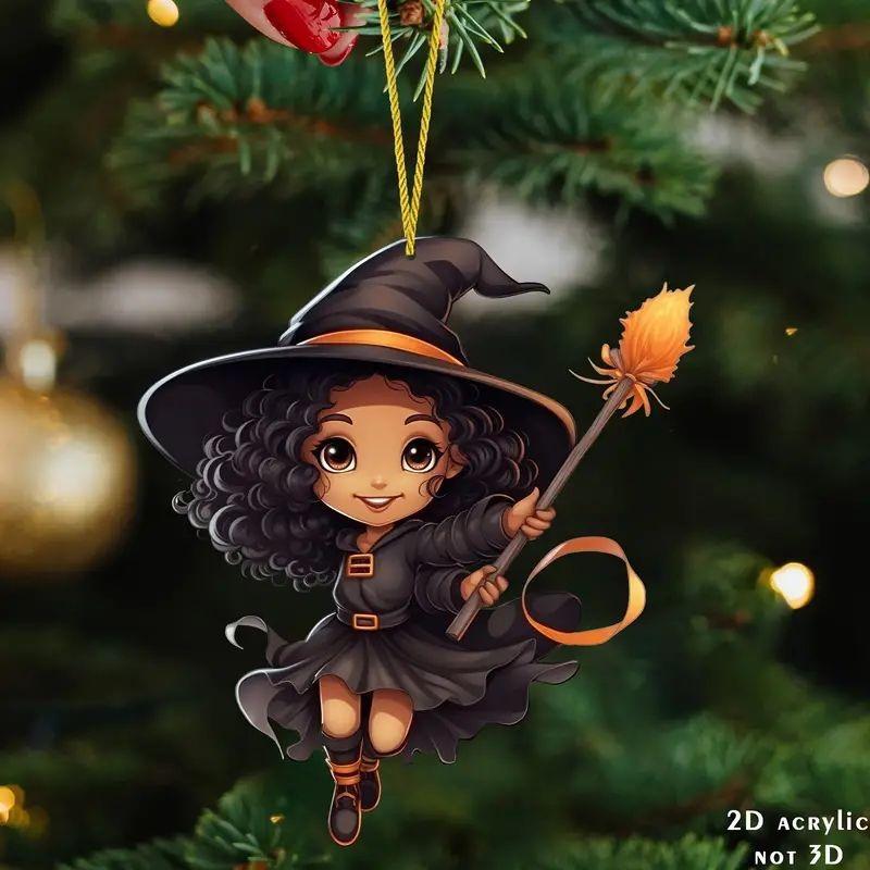 Halloween New Pumpkin Witch Pendant Magic Sweep Girl Flat 2D Rearview Mirror Decoration Pendant Keychain Pendant Set