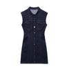 2025 Spring/Summer Women's Slim Fit Sleeveless Denim Dress with Simple Lapel