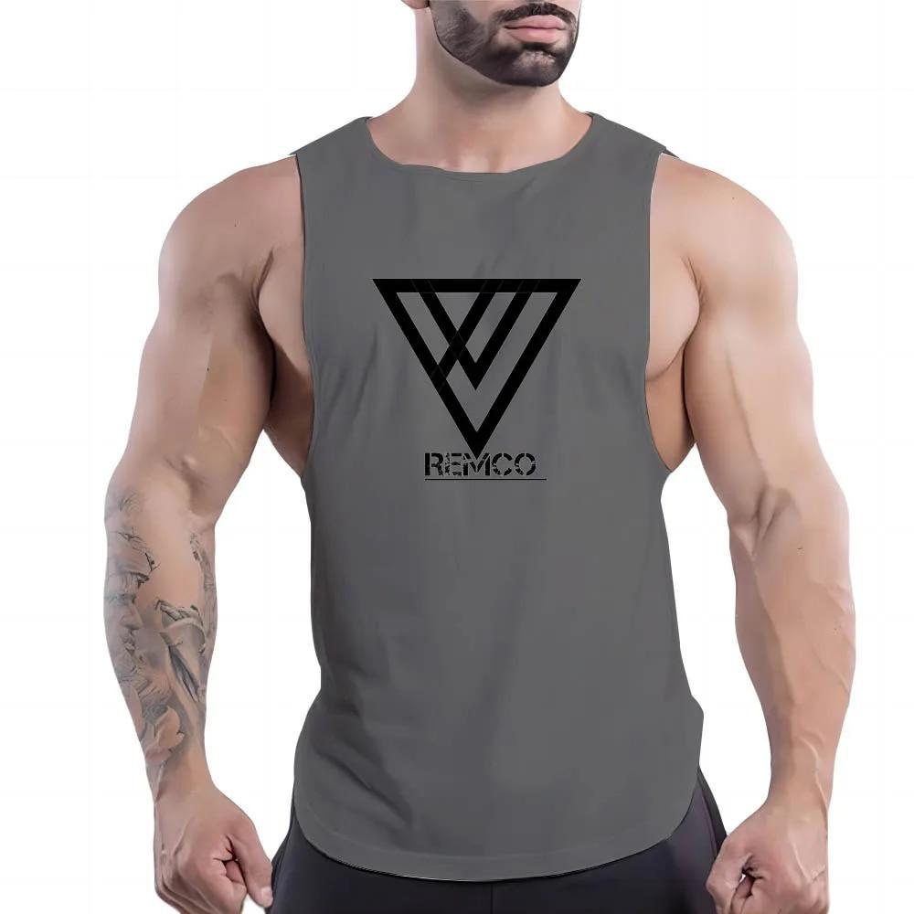 Summer Adult Men'S Fitness Outdoor Crew-Neck Vest Creative Triangle Pattern 2d Print Breathable Stylish Sleeveless Shirt