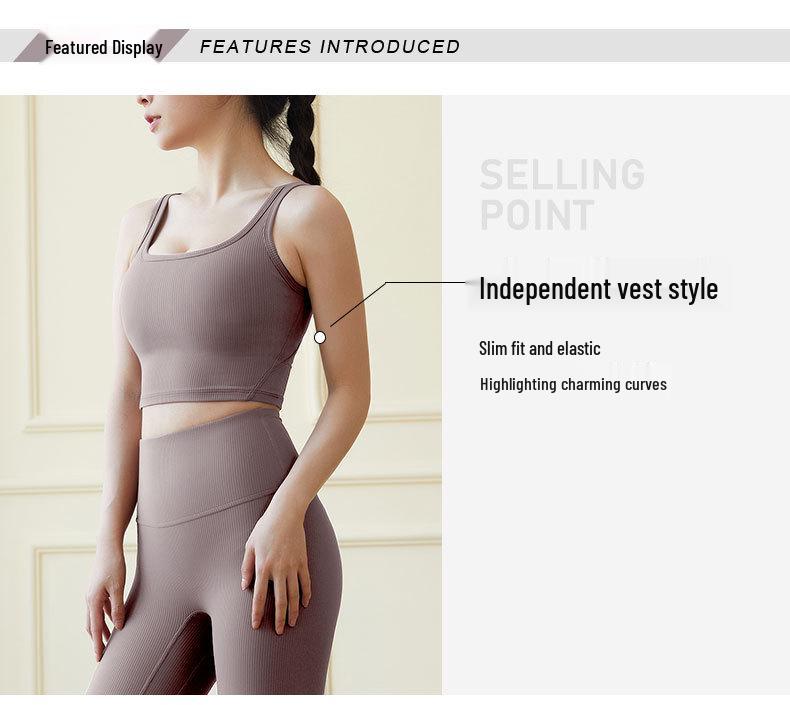 Женский рубчатый спортивный топ-бра с полосками и спинкой-борцовкой - Европейский и американский стиль, ударопрочный для йоги и бега