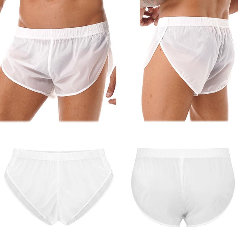 Mens Shorts Semi See-Through Sides Split Elastic Waistband Boxer Shorts Beach Shorts Swimsuits