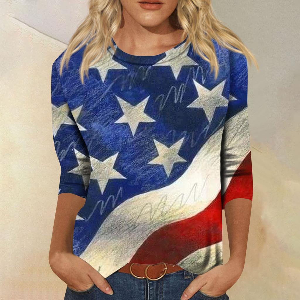 3/4 Sleeve Shirts For Women Cute Tops Graphic Tees  Blouses Casual Plus Size Basic Tops Pullover