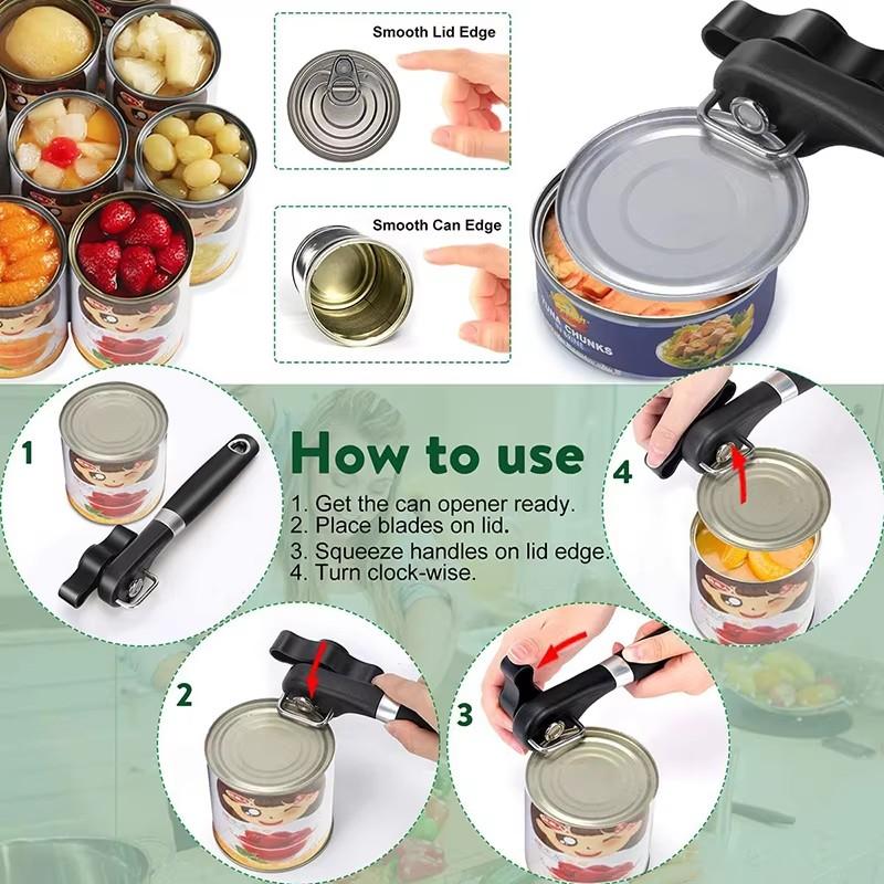 Safe Cut Can Opener Smooth Edge Can Opener Handheld Food Grade Stainless Steel Cutting Can Opener For Kitchen Restaurant Openers