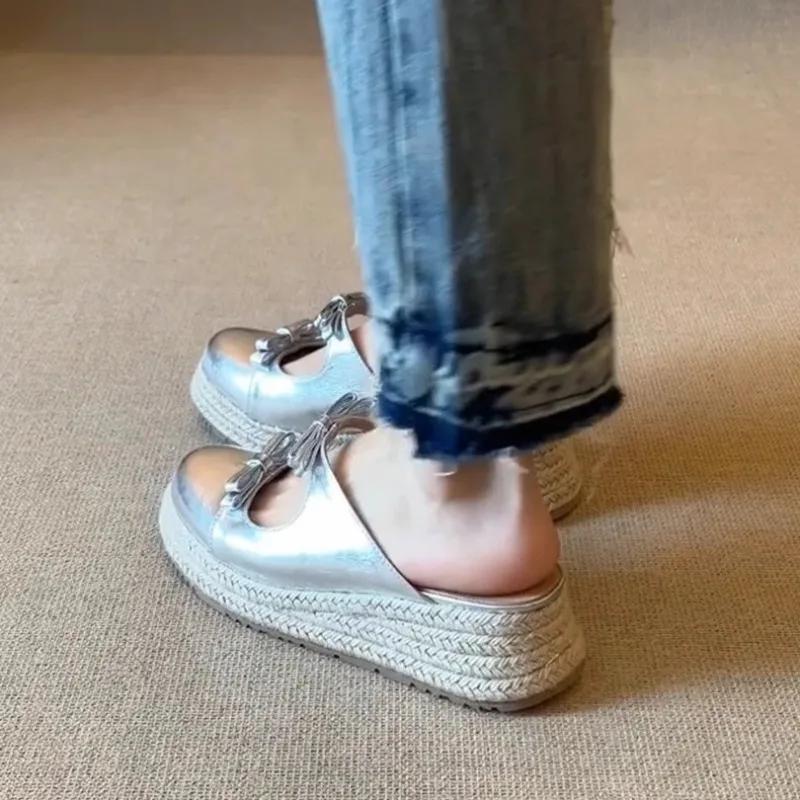 Женская обувь 2025 Закрытый носок Женские тапочки Новые Уличные Повседневные С бантом-бабочкой Бестселлер Удобные Тапочки на танкетке