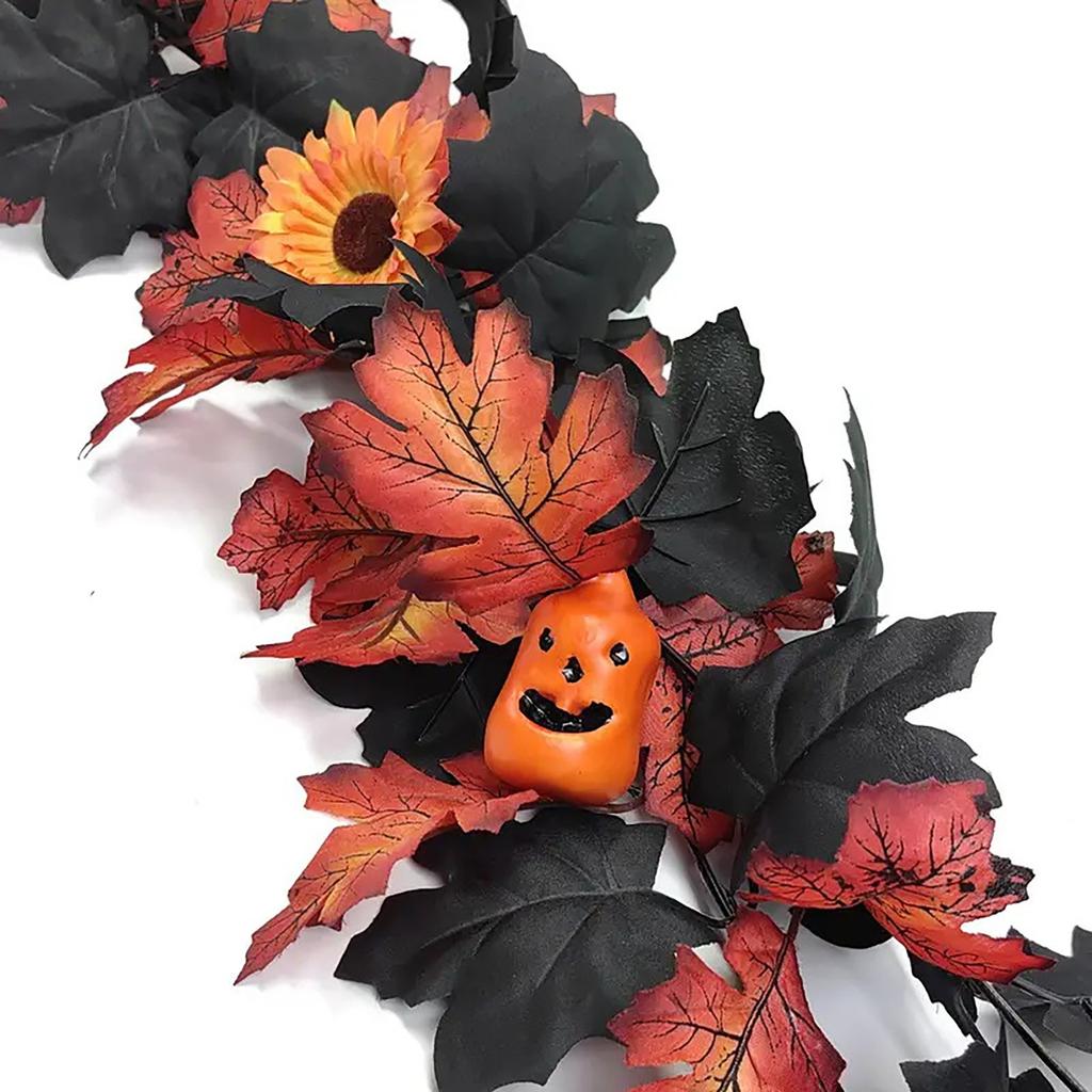 Artificial Maple Leaf Rattan Halloween Pumpkin Vine For Front Door Wall Window Door Hangings Ornament Halloween Decoration