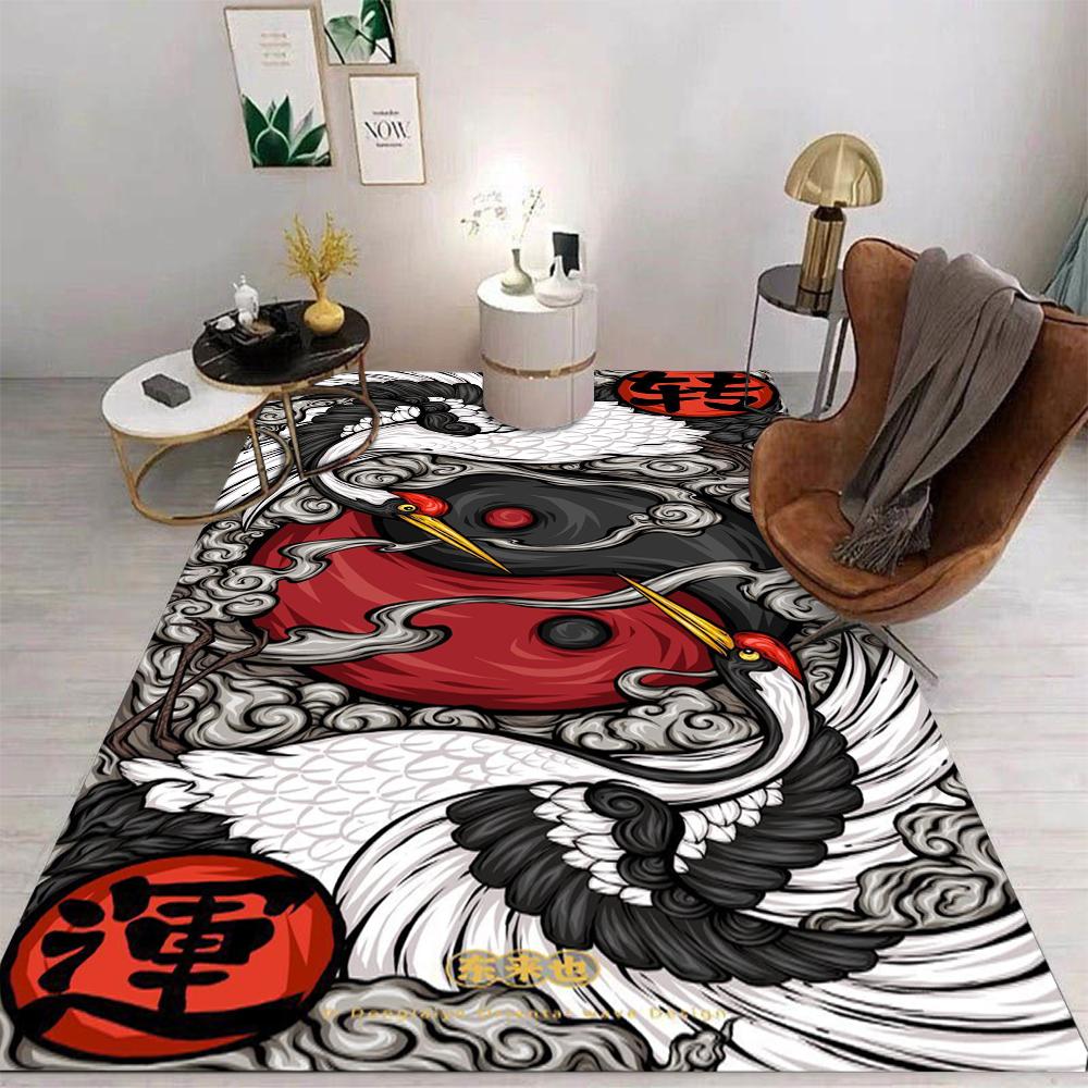 Chinese Style Pattern Floor Mat Various Styles With Clouds Yin Yang Red Crowned Cranes Koi Fish Scenes Rug For Home Decor