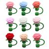 Silicone Straw Covers Caps Rose Flower Straw Toppers 10mm Reusable Leak-Proof Straw Toppers
