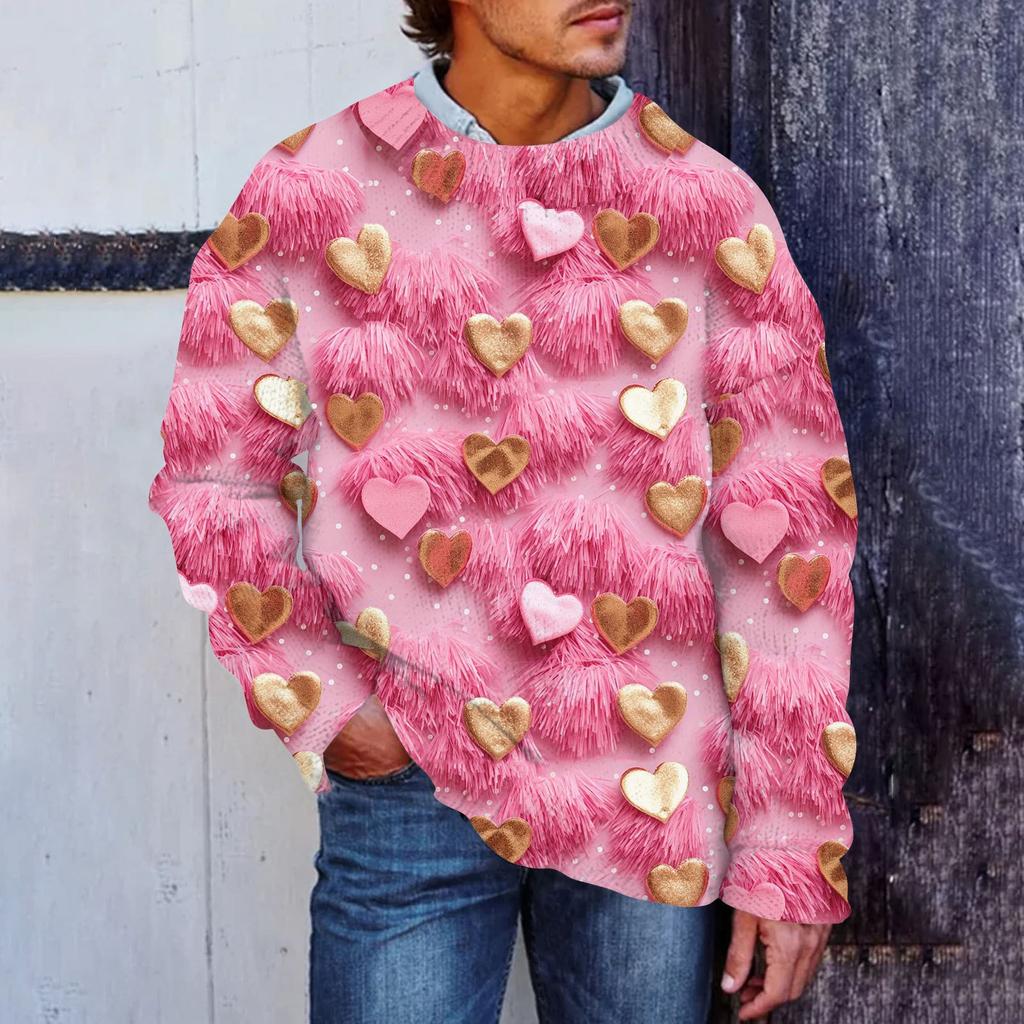 Мужской свитер с принтом ко Дню святого Валентина, толстовка с круглым вырезом, свободный топ с длинными рукавами
