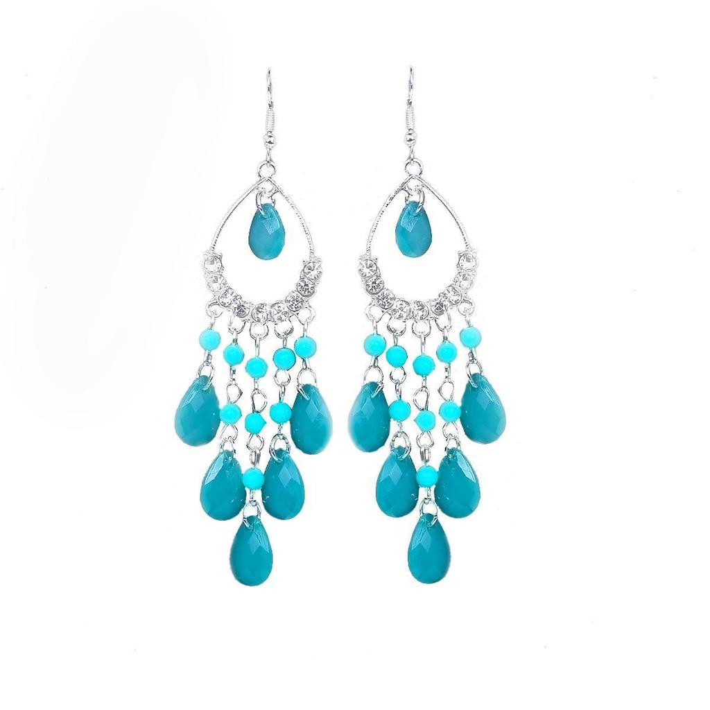 Серьги-кисточки с рисовыми бусинами и каплями воды в стиле бохо - этнический стиль, яркая индивидуальность