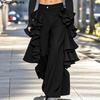 Spring Men Side Layers Ruffled Patchwork Long Trousers Zipper Waist Pants