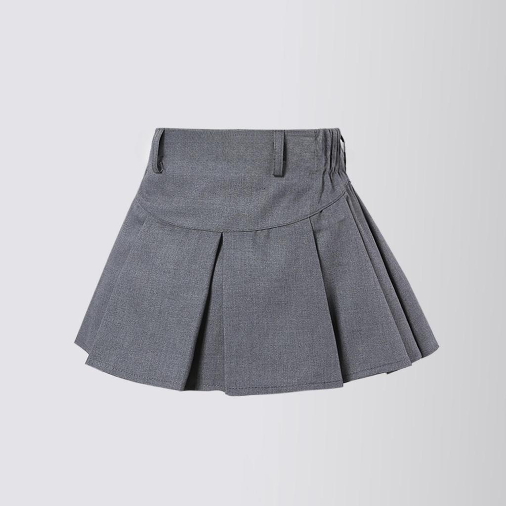 School Children Pleated Skirt Grey Formal Short Skirt Summer College Style Dance All-match Casual Solid Teens Girls A-line Skirt