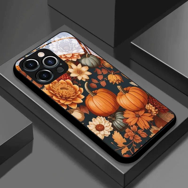 Чехол из закаленного стекла с рисунком осенних тыквенных цветов для Samsung Galaxy S23 S24 S25 S26 Ultra Plus FE Ударопрочный чехол