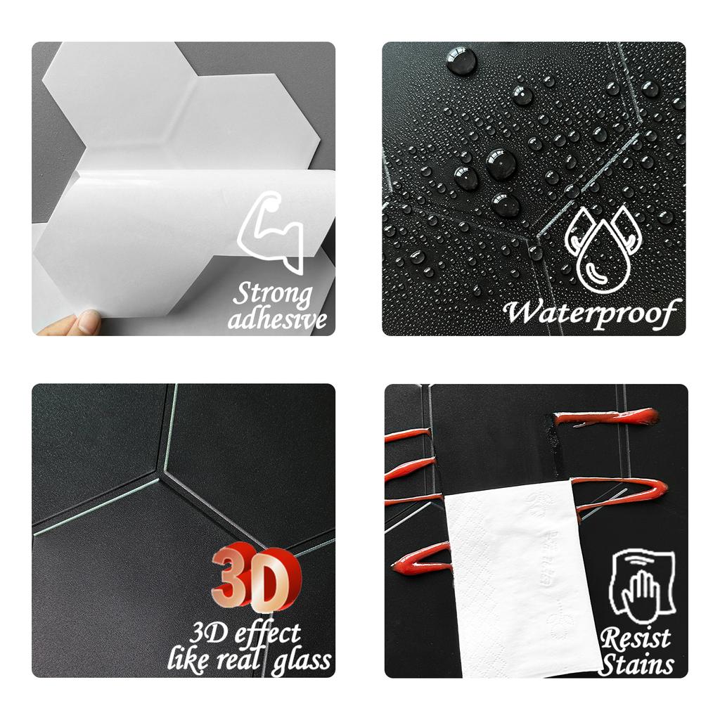 1/10pcs Matte Black Wall Tile Stickers Peel And Stick Waterproof Vinyl Wallpaper for Kitchen Bathroom Living Room RV Decoration