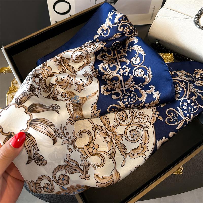 Luxury 2025 Floral Print Square Silk Scarf for Women Hijab Hair Bands 70cm Neckerchief Female Satin Shawl Ribbon Headband