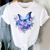 (Asian Size) Print Lady Women Tee Top Clothing Casual Flower Fashion Butterfly Trend Cute Short Sleeve T Shirt Female Graphic T-shirts