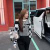 Kuz Qish Harajuku Trikotaj Sviter Retro Vintage Streetwear Pulover Kulrang Yo'lli Jakard Ayollar Toplari C-271