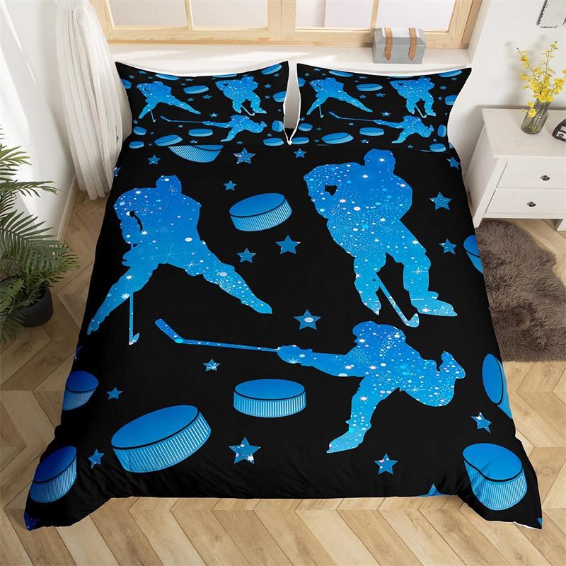 Ice Hockey Duvet Cover Hockey Player Bedding Set Winter Sports Event Comforter Cover Twin Full For Kids Boys Girls Bedroom Decor