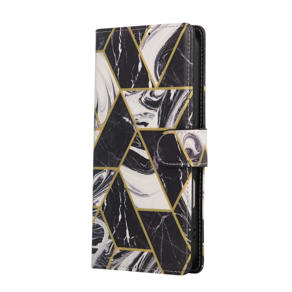 For iPhone 17 Pro Max Case Lacquered Marble Pattern Leather Phone Cover with Wrist Strap