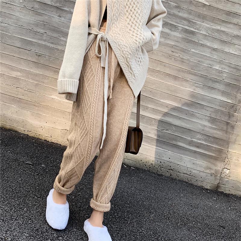 Knitted Pants Loose Women's Spring and Autumn Knitted Harem Pants Elasticated Waist Active Pants
