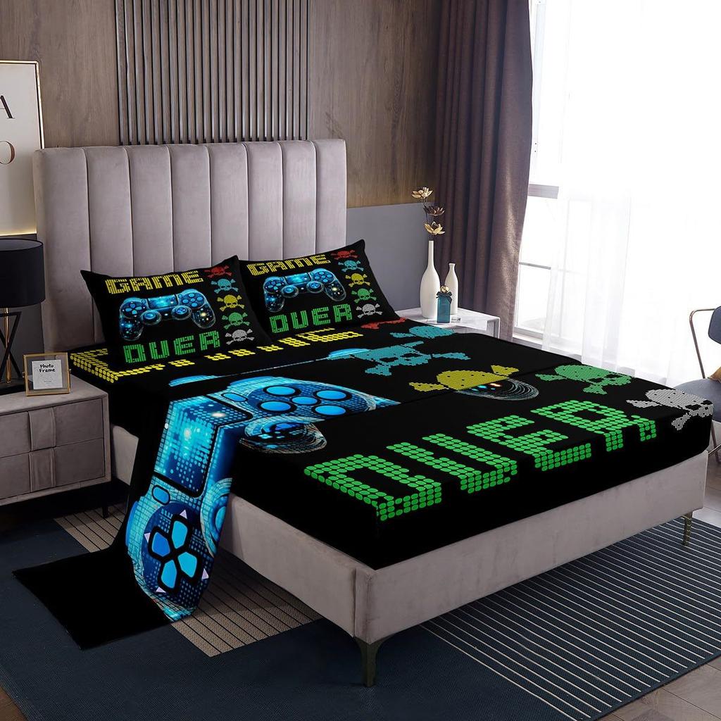 Cute Christmas Cat Pattern Bed Hat Four-Piece Bedding Set Bedroom Dormitory Bedding Decoration