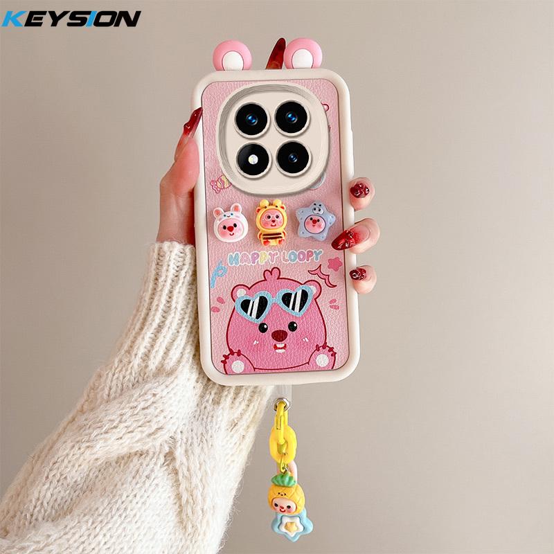 KEYSION Милый чехол с 3D-мультяшным рисунком для Redmi Note 14 Pro 5G 14 Pro+ с браслетом, силиконовый противоударный чехол для телефона Xiaomi POCO X7