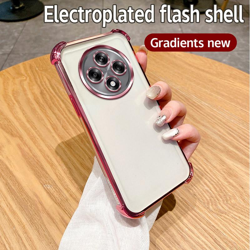 Для Oppo Reno12 F Чехол oppo Reno12 F 4G Чехол для телефона Reno 12F Чехол для телефона Мягкий бампер Противоударный защитный чехол Прозрачная гальваническая пластина