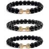 Hot Selling Vintage Men's Bangle Natural Stone Bead Dumbbell Pendant Elastic Strand Bracelet for Friend's Gift