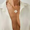 Light Luxury Niche Oil Dripping Flower Y-shaped Necklace, Simple Round Bead Chain Beaded Collarbone Chain
