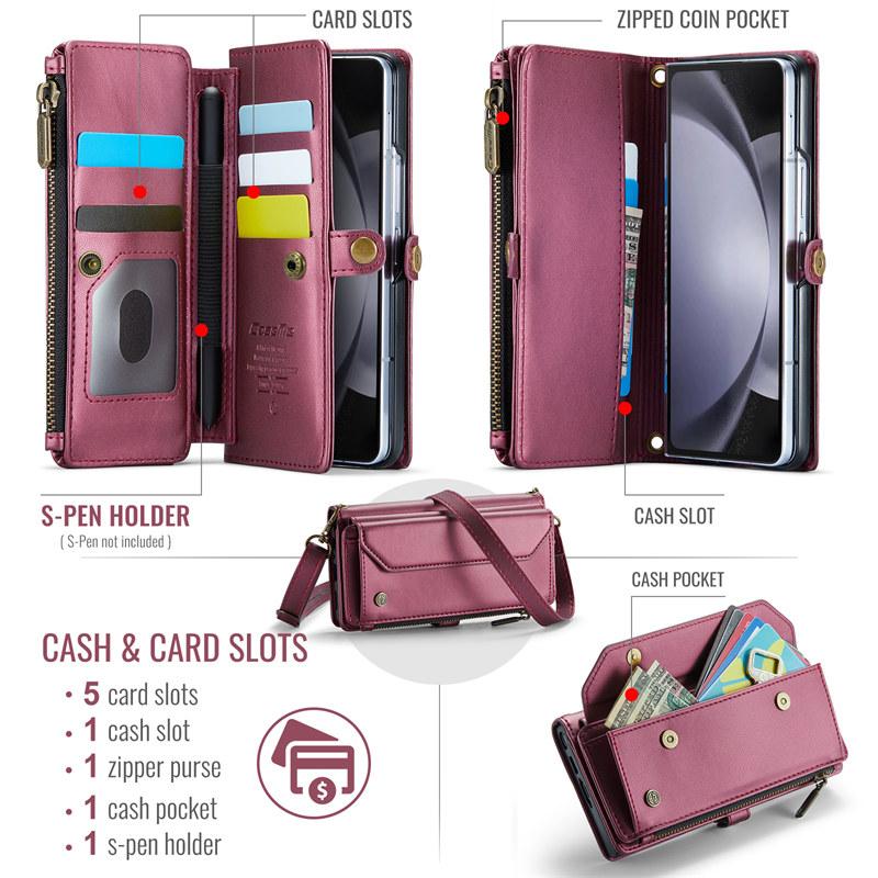 CaseMe Кожаный чехол-книжка для Samsung Galaxy Z Fold 7 5G 6 5 4 3 S26 Ultra S25 Edge S24 FE S23 S22 S21 S20 Plus Note 20 Кошелек на молнии Чехол-кардхолдер