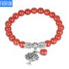 8mm Natural Red Agate Stone Bead Bracelet Retro Wisdom Tree Ancient Silver Charm Pendant Bead String Women Jewelry