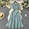 Summer Women French Vintage Lace Crochet Party Dress Fashion O Neck Slim Embroidery Long Dresses