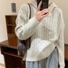 Women's Vintage Solid Twisted Knit Sweater with Hooded Loose Soft Comfortable Pullover Knit Top Casual Fashion Simple Lazy Sweater for Fall Winter