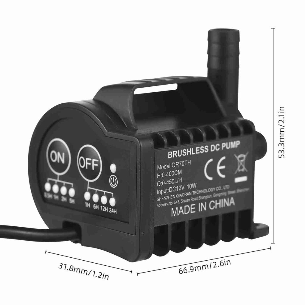 Mini 12V Water Pump with 4 Gear On Off Timing, Acceleration and Deceleration Function, Max 700L H Flow 9.8ft Lift,