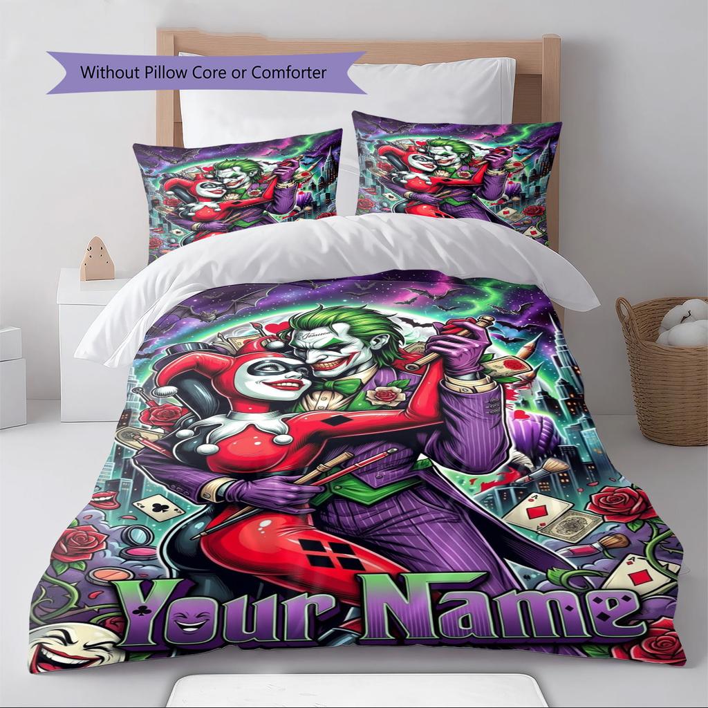 Name Custom Clown joker Pattern Bedding Set Quilt Cover Pillowcase Home Decor Gift (1 * duvet cover + 2 * pillowcase, without core)