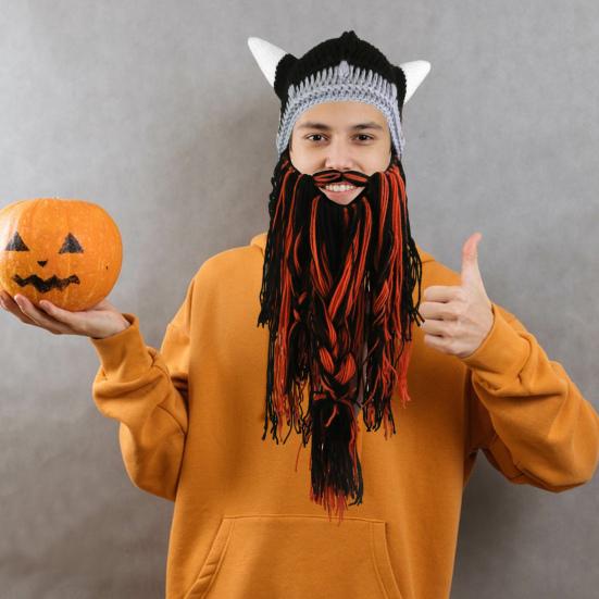 Праздничная шляпа для косплея Yousheng, вязаная поддельная усы с роговым украшением, реквизит для сценического костюма, теплая зимняя шапочка для холодной погоды на Хэллоуин