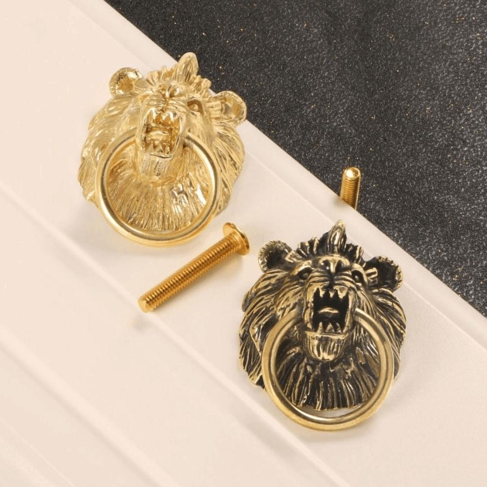 Retro Cabinet Door Knobs Vintage Wardrobe Drawer Pulls Lion Head Knob Brass Handle Furniture