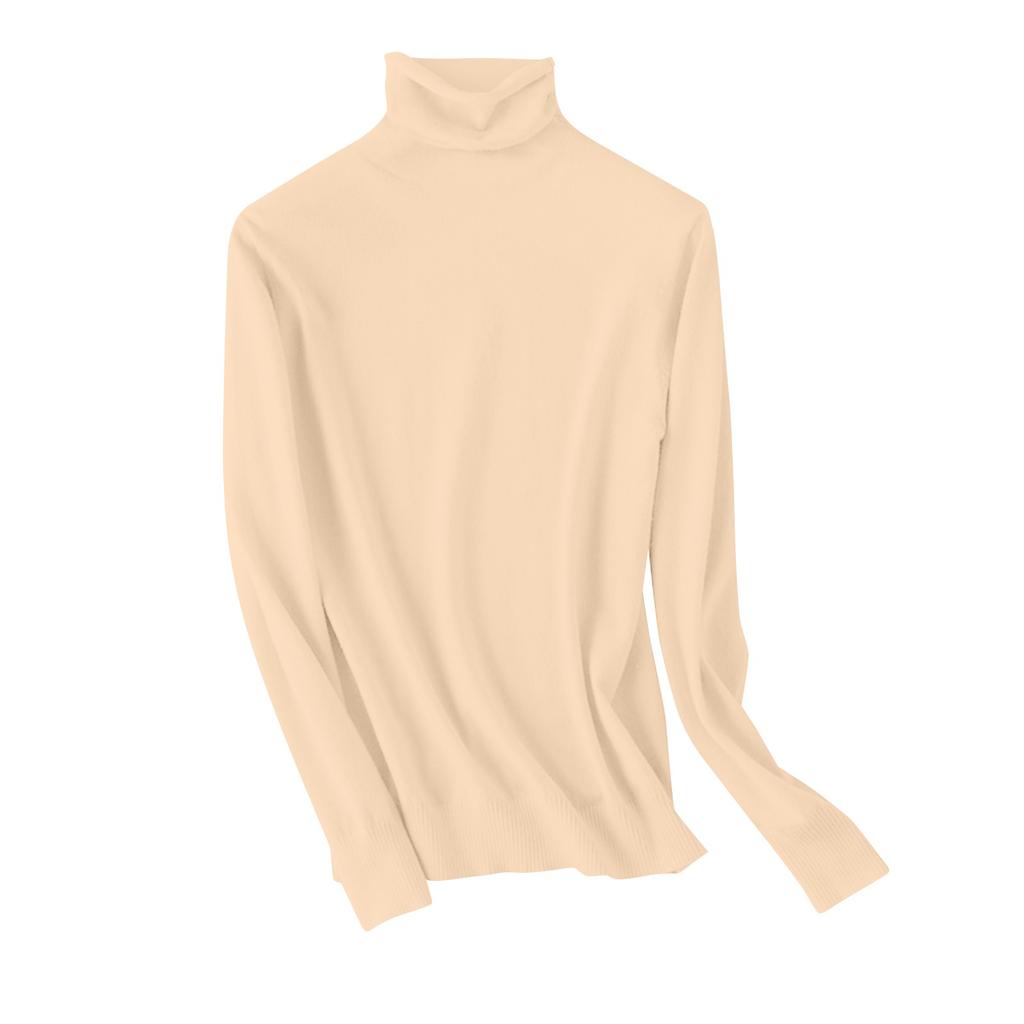 Women's Slim Fit Temperament Wool Long Sleeve Seamless Turtleneck Sweater