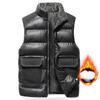 Men's Retro Stand Collar Mid-green Warm Vest Winter Loose Thickened Waistcoat Large Pocket Leather Vest