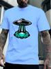Cartoon UFO Spaceship Graphic Unisexs Crew Neck T Shirt Alien Flying Saucer Print Short Sleeve Casual Cotton Streetwear Daily Tee