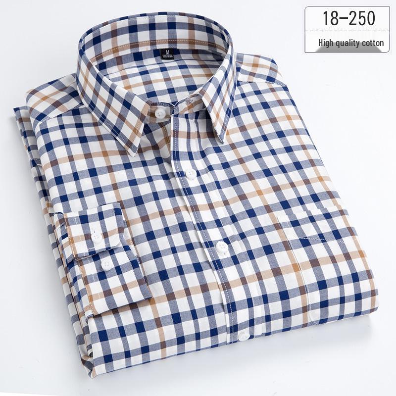 Мужская приталенная рубашка в полоску из чистого хлопка в клетку