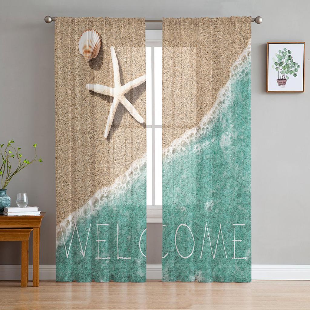 Тюль «Чистая вода на пляже» для гостиной, спальни, детской комнаты, декор кухни, прозрачные вуалевые занавески на окна