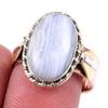 Натуральный голубой кружевной агат драгоценный камень 925 цельное серебро ювелирные изделия двухцветное кольцо 8US d7f56