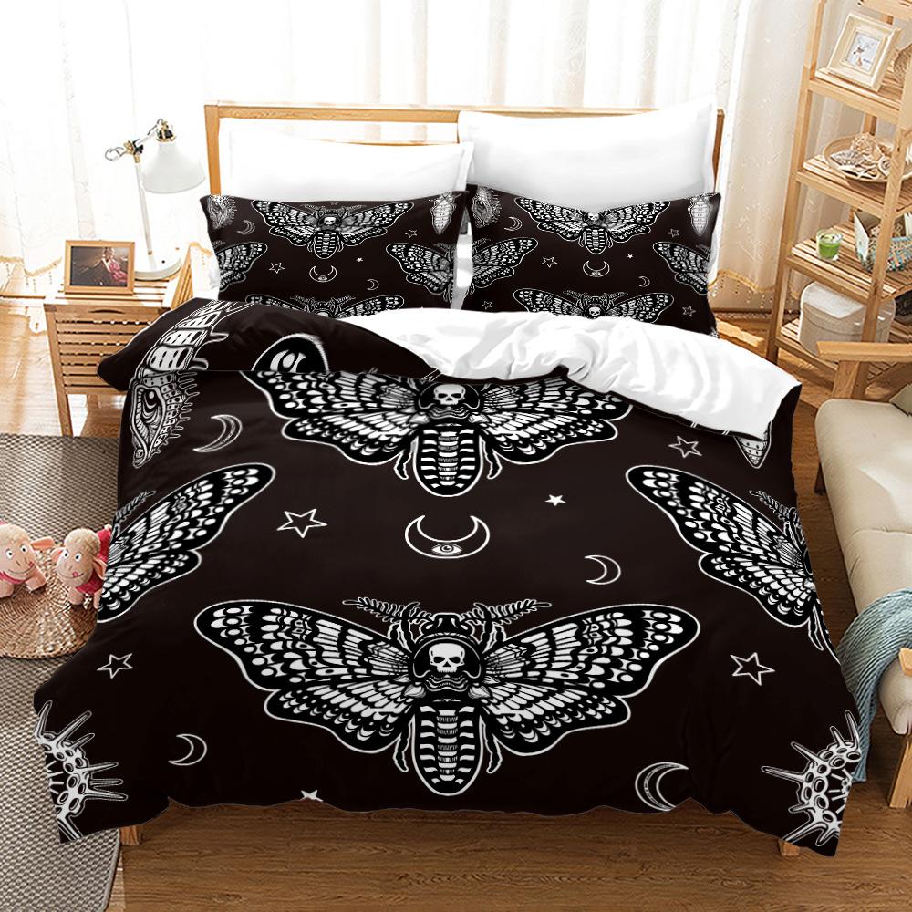 Комплект пододеяльников Death Moth King Queen Size Moon Skull Youth Gothic Insect Print Skeleton Bones Polyester Quilt Cover для детей