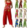 Womens Casual Overalls Jumpsuits Adjustable Straps Sleeveless Christmas Print Comfy Rompers With Pocket